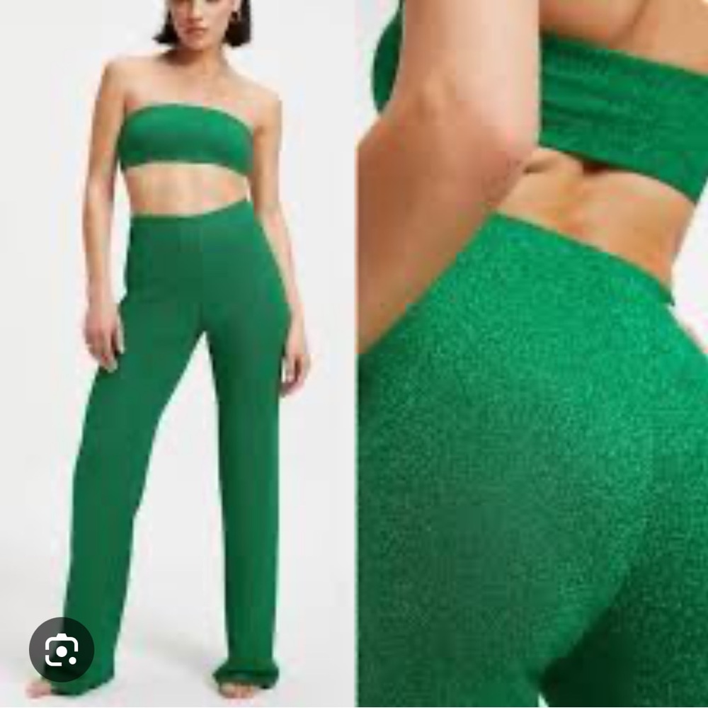 Good American Green Sparkle Shimmer Wide Leg Pull On Women’s Pants/Coverup Sz S